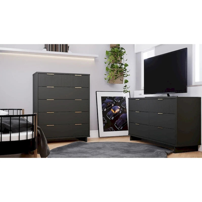 Manhattan Comfort 2-Piece Granville Modern Solid Wood Tall Chest and Double Dresser Set