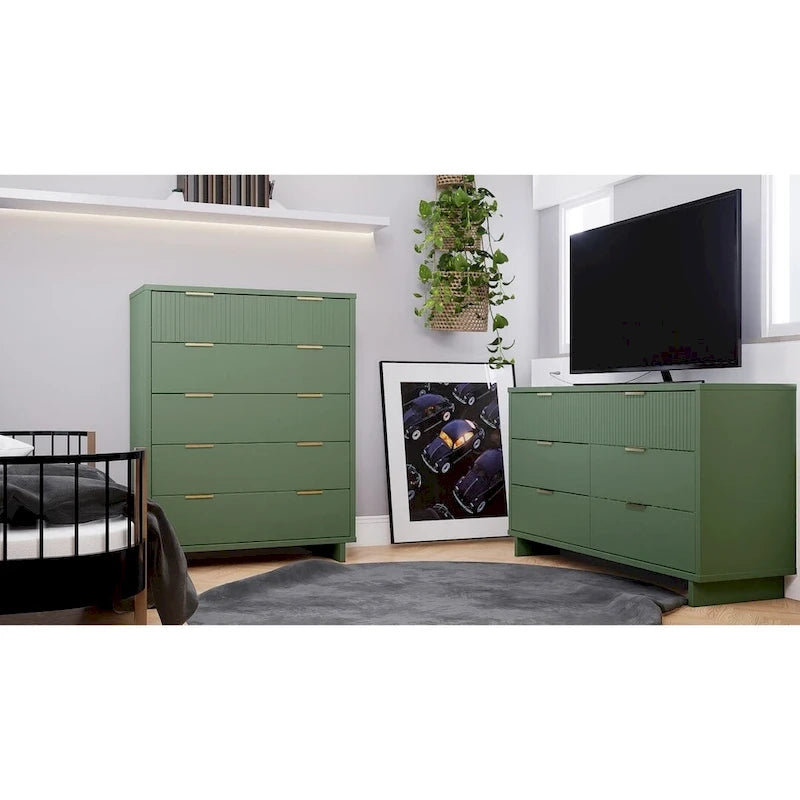 Manhattan Comfort 2-Piece Granville Modern Solid Wood Tall Chest and Double Dresser Set