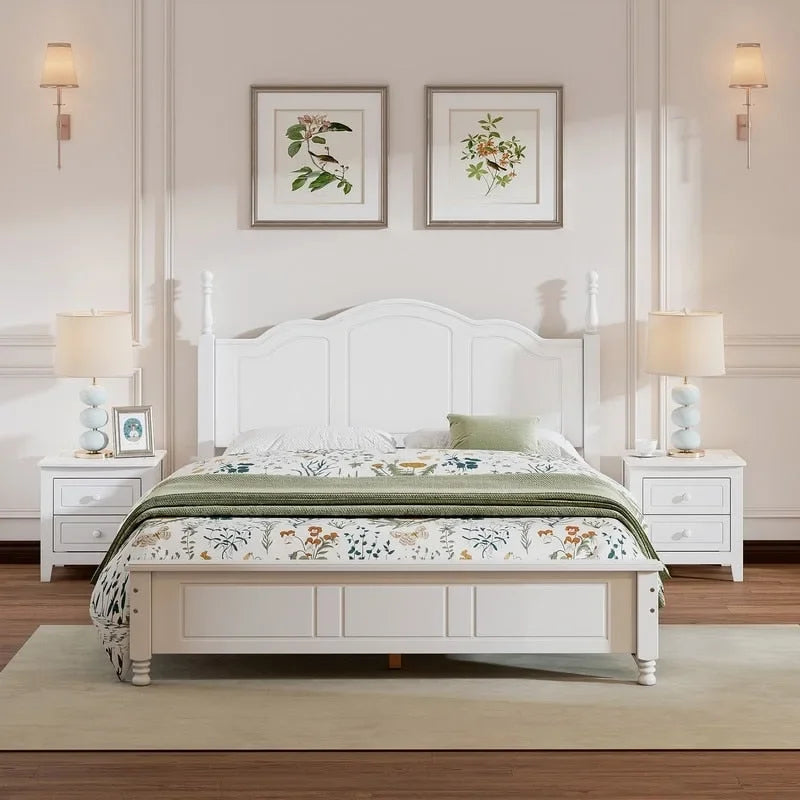 3PCS Retro Design Queen/Full Size Wood Platform Bed Set with 2 Nightstands