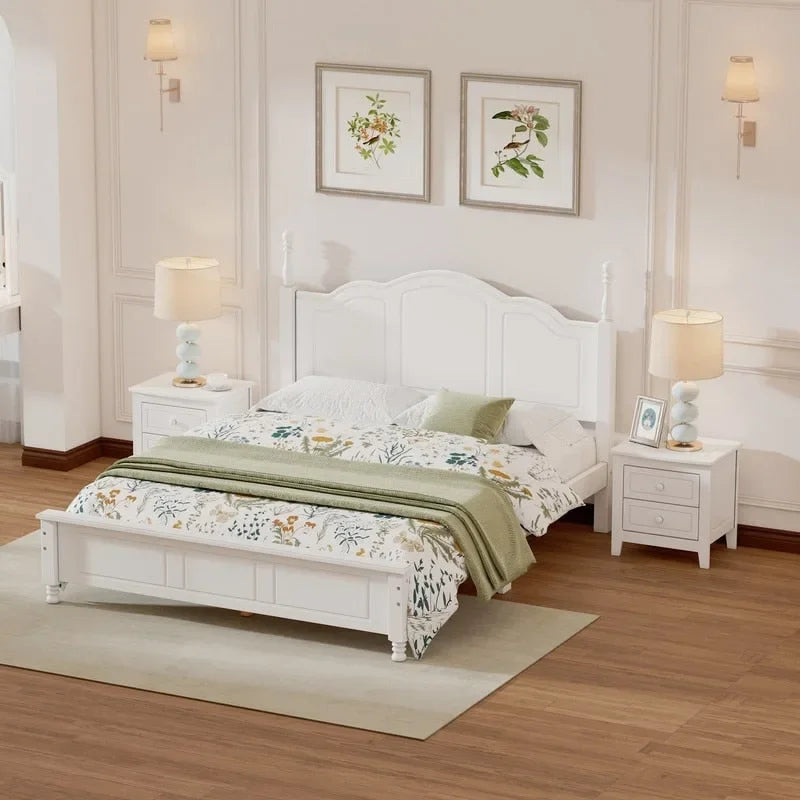 3PCS Retro Design Queen/Full Size Wood Platform Bed Set with 2 Nightstands