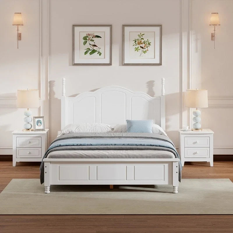 3PCS Retro Design Queen/Full Size Wood Platform Bed Set with 2 Nightstands
