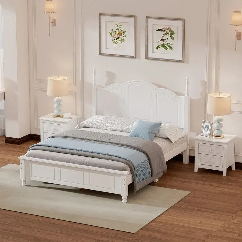 3PCS Retro Design Queen/Full Size Wood Platform Bed Set with 2 Nightstands