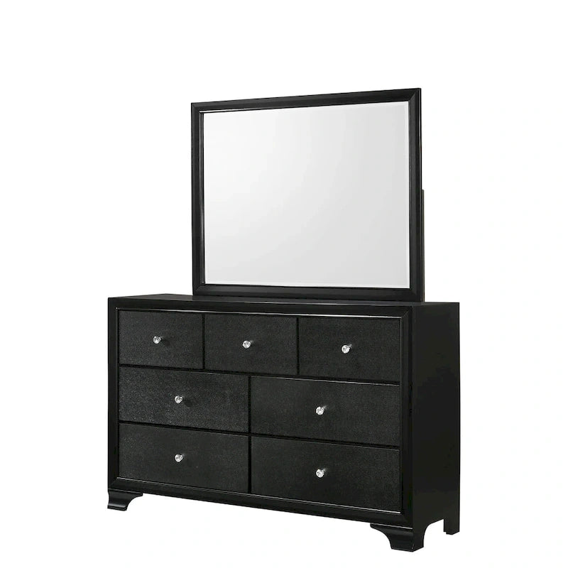 Nathalie 4 Piece Black LED Fabric Upholstered Tufted Panel Bedroom Set