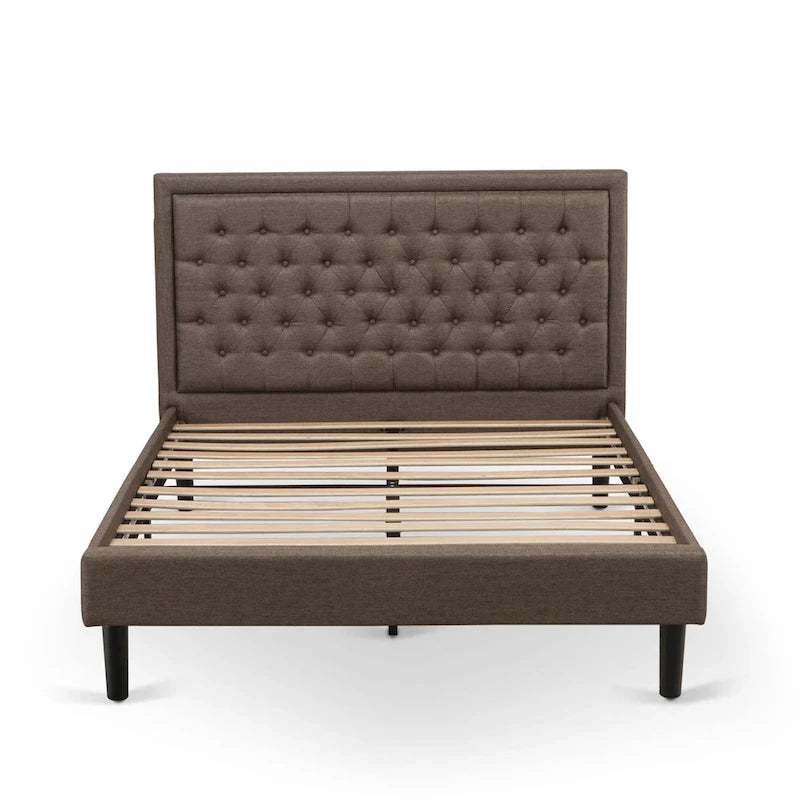 East West Furniture Queen Size Bed Set- Bed Frame Brown Headboard with Small Nightstand - Black Finish Legs((End Table Options)