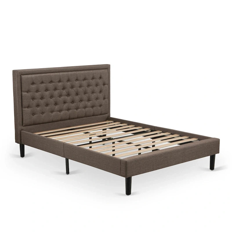 East West Furniture Queen Size Bed Set- Bed Frame Brown Headboard with Small Nightstand - Black Finish Legs((End Table Options)