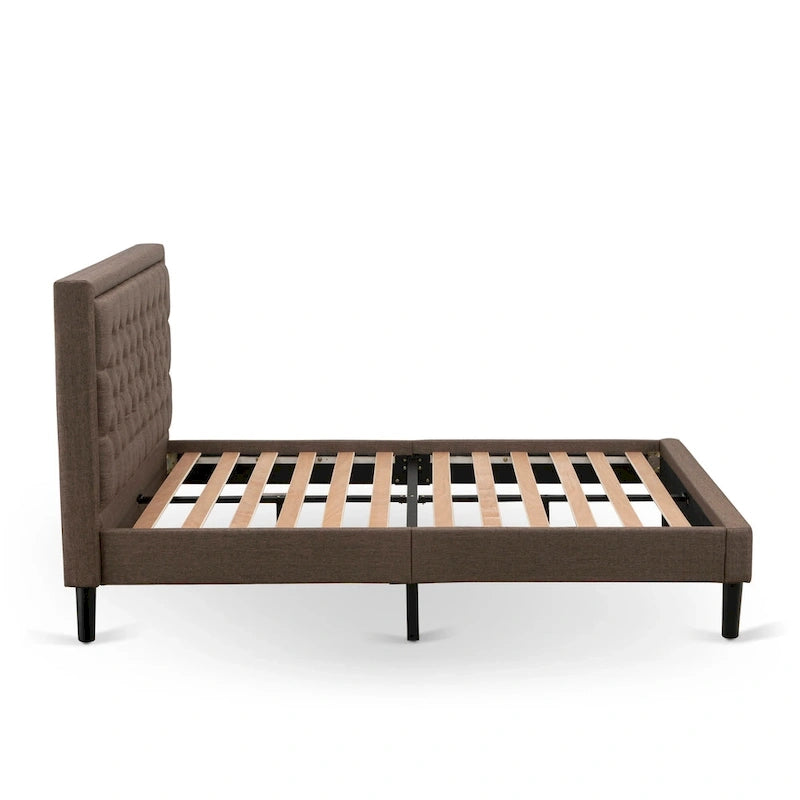 East West Furniture Queen Size Bed Set- Bed Frame Brown Headboard with Small Nightstand - Black Finish Legs((End Table Options)