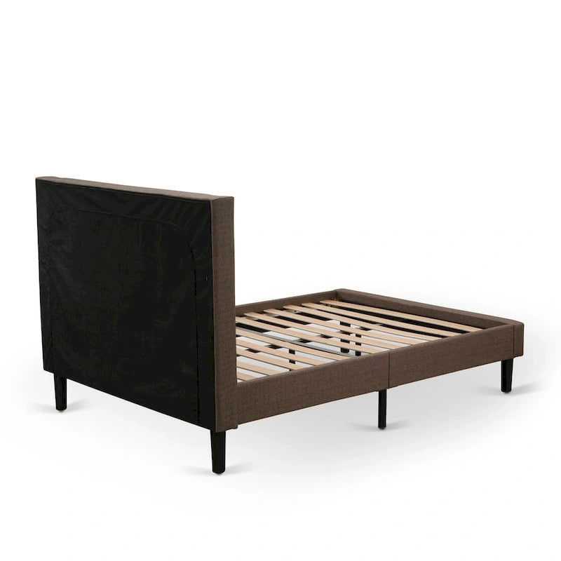 East West Furniture Queen Size Bed Set- Bed Frame Brown Headboard with Small Nightstand - Black Finish Legs((End Table Options)