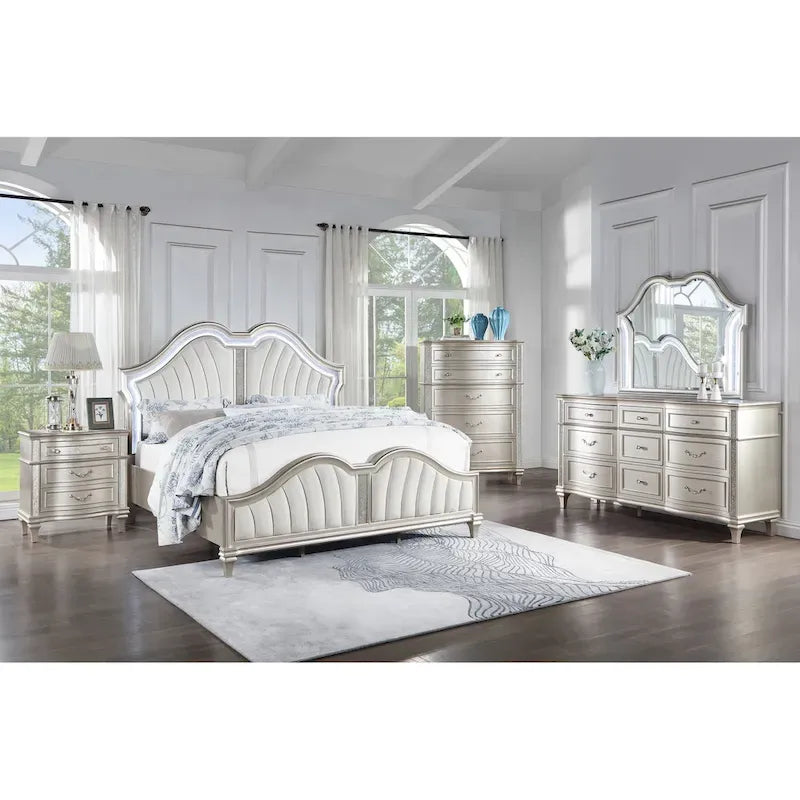 Katerina Ivory and Silver Oak 4-piece Upholstered Platform Bedroom Set