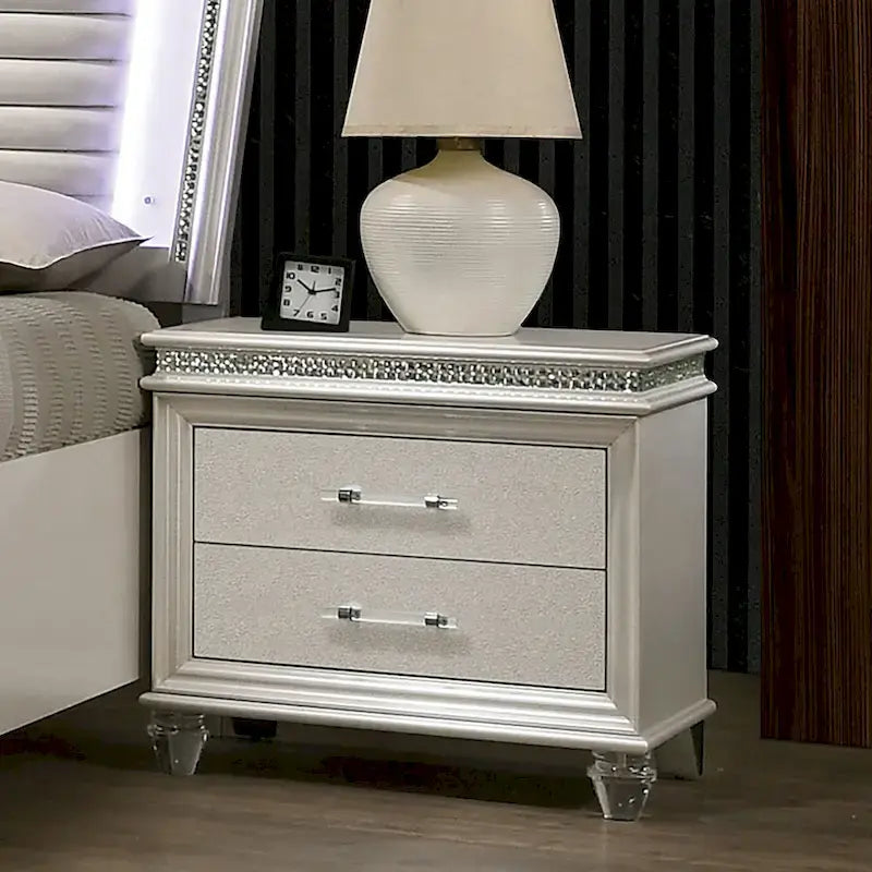 Xian Glam White Solid Wood 3-Piece Platform Bed with Nightstand and Dresser Set with LED by Furniture of America