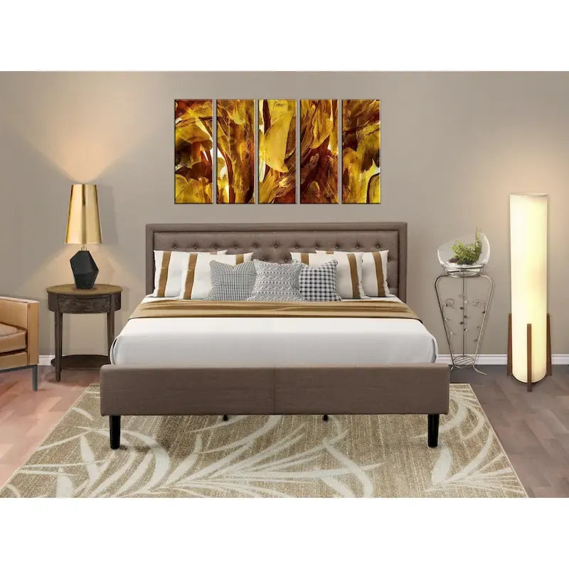 East West Furniture 2 Piece Bedroom Set - Bed Frame Brown Headboard & 1 Wooden Nightstand - Black Finish Legs(Bed Size Option)