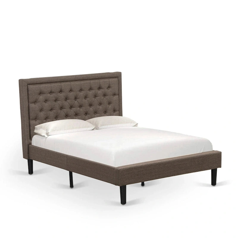 East West Furniture 2 Piece Bedroom Set - Bed Frame Brown Headboard & 1 Wooden Nightstand - Black Finish Legs(Bed Size Option)