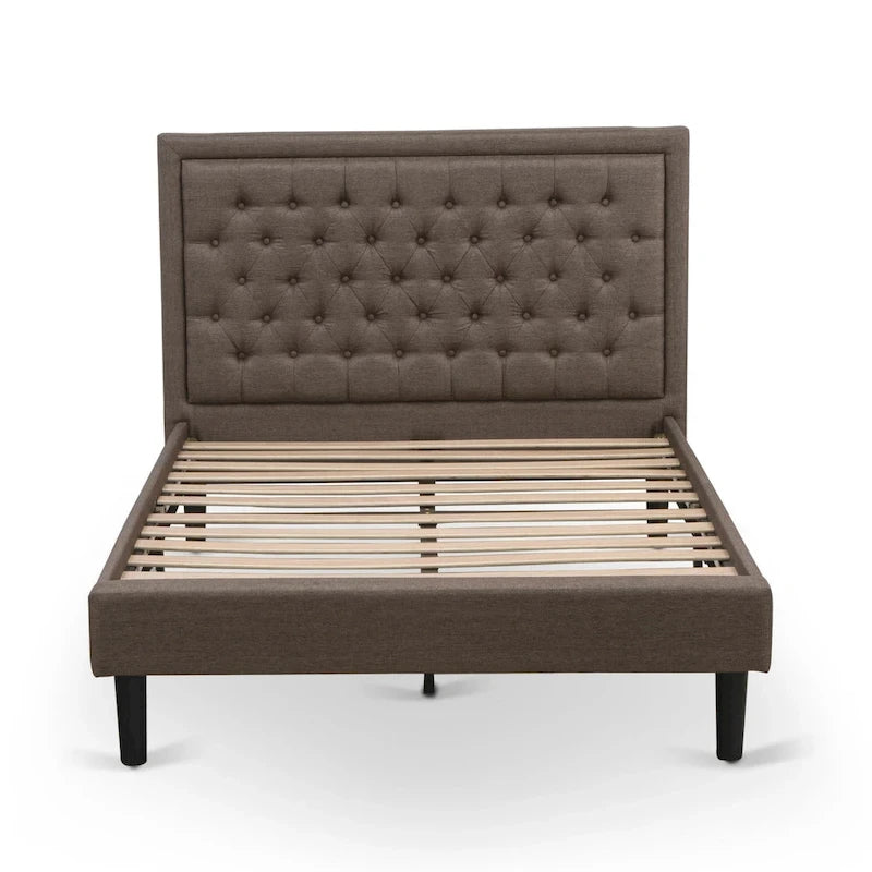 East West Furniture 2 Piece Bedroom Set - Bed Frame Brown Headboard & 1 Wooden Nightstand - Black Finish Legs(Bed Size Option)