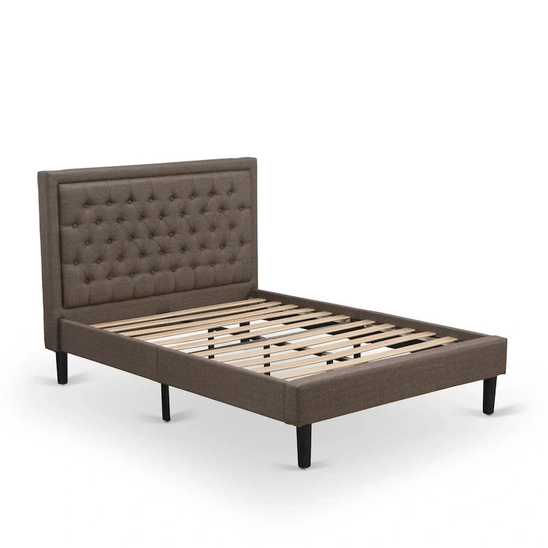 East West Furniture 2 Piece Bedroom Set - Bed Frame Brown Headboard & 1 Wooden Nightstand - Black Finish Legs(Bed Size Option)