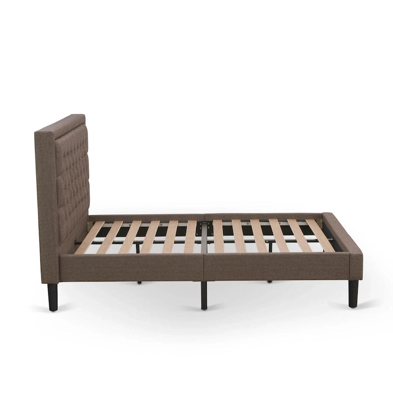 East West Furniture 2 Piece Bedroom Set - Bed Frame Brown Headboard & 1 Wooden Nightstand - Black Finish Legs(Bed Size Option)