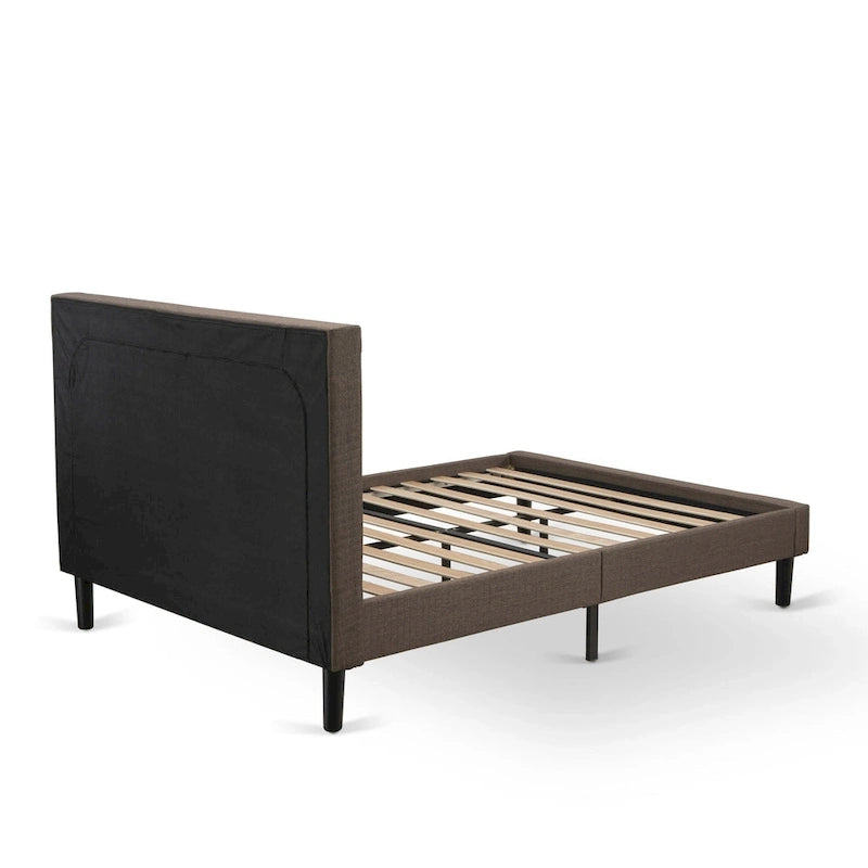 East West Furniture 2 Piece Bedroom Set - Bed Frame Brown Headboard & 1 Wooden Nightstand - Black Finish Legs(Bed Size Option)