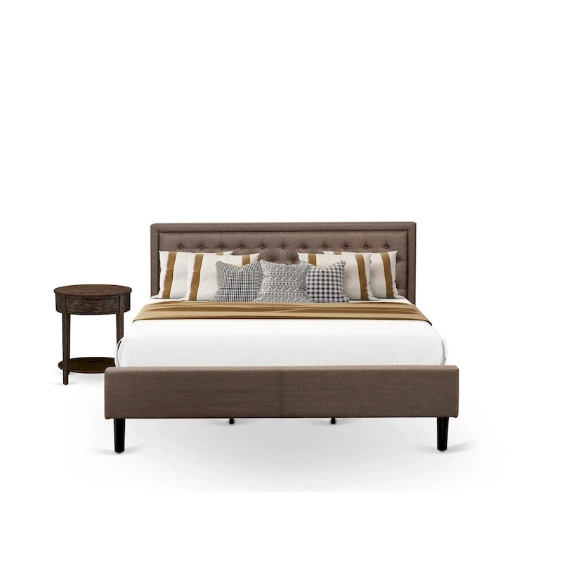 East West Furniture 2 Piece Bedroom Set - Bed Frame Brown Headboard & 1 Wooden Nightstand - Black Finish Legs(Bed Size Option)