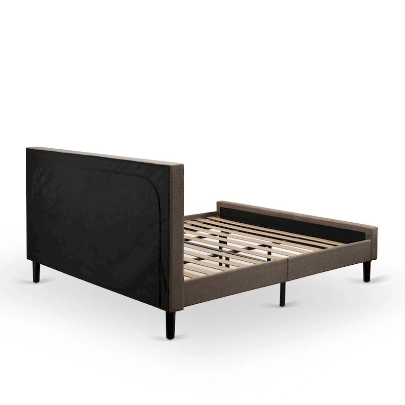 East West Furniture 2 Piece Bedroom Set - Bed Frame Brown Headboard & 1 Wooden Nightstand - Black Finish Legs(Bed Size Option)