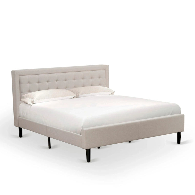 King Bedroom Set with 1 Bed and a Wire Brushed Butter Cream End Table - Mist Beige Linen Fabric Bed(Pieces Option)