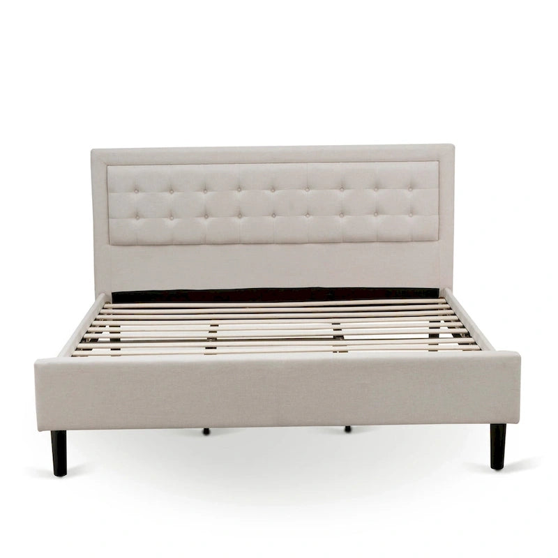 King Bedroom Set with 1 Bed and a Wire Brushed Butter Cream End Table - Mist Beige Linen Fabric Bed(Pieces Option)