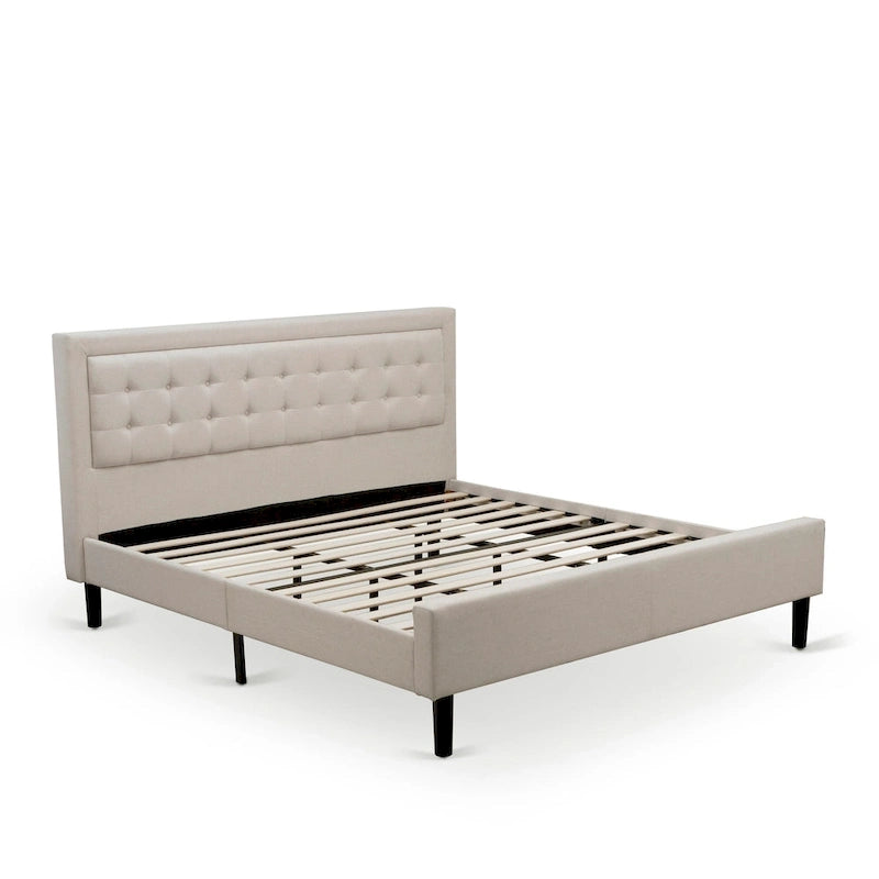 King Bedroom Set with 1 Bed and a Wire Brushed Butter Cream End Table - Mist Beige Linen Fabric Bed(Pieces Option)