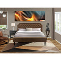2-Piece King Bedroom set with Bed and Wire Brushed Black End Table - Dark Brown Pu leather and Black Legs (Bed Size Option)