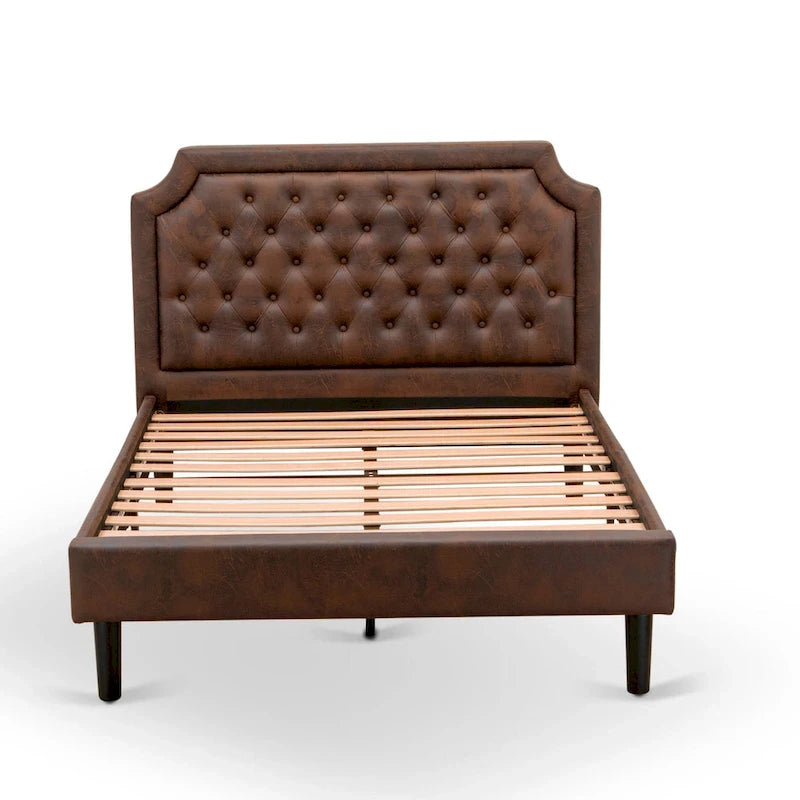 2-Piece King Bedroom set with Bed and Wire Brushed Black End Table - Dark Brown Pu leather and Black Legs (Bed Size Option)