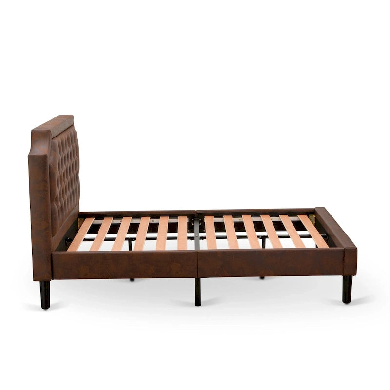 2-Piece King Bedroom set with Bed and Wire Brushed Black End Table - Dark Brown Pu leather and Black Legs (Bed Size Option)