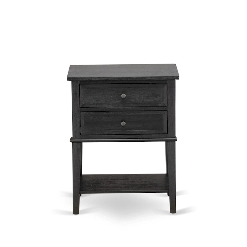 2-Piece King Bedroom set with Bed and Wire Brushed Black End Table - Dark Brown Pu leather and Black Legs (Bed Size Option)