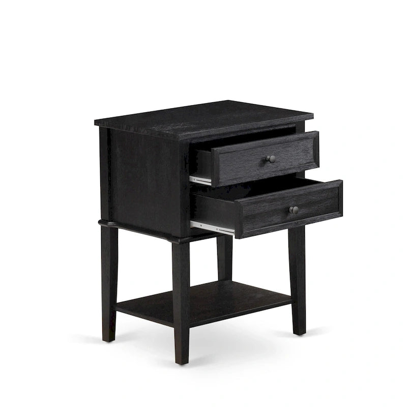 2-Piece King Bedroom set with Bed and Wire Brushed Black End Table - Dark Brown Pu leather and Black Legs (Bed Size Option)
