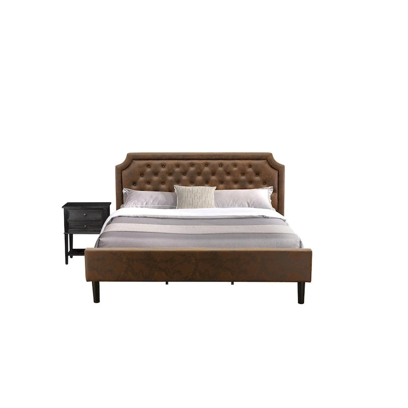 2-Piece King Bedroom set with Bed and Wire Brushed Black End Table - Dark Brown Pu leather and Black Legs (Bed Size Option)