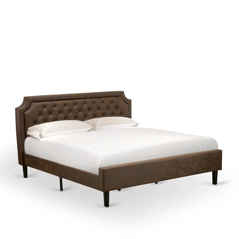 2-Piece King Bedroom set with Bed and Wire Brushed Black End Table - Dark Brown Pu leather and Black Legs (Bed Size Option)
