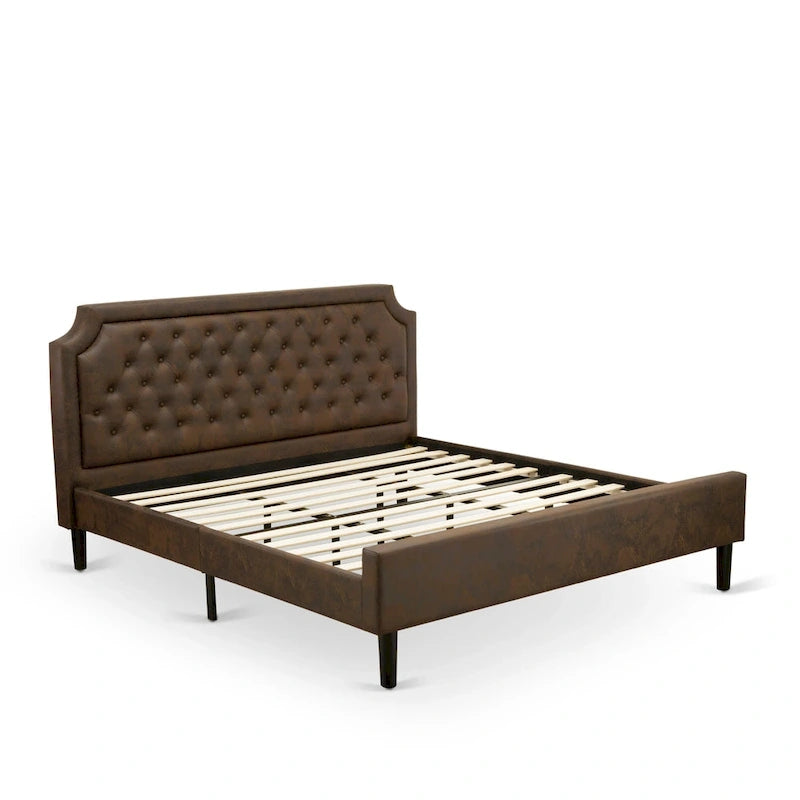 2-Piece King Bedroom set with Bed and Wire Brushed Black End Table - Dark Brown Pu leather and Black Legs (Bed Size Option)