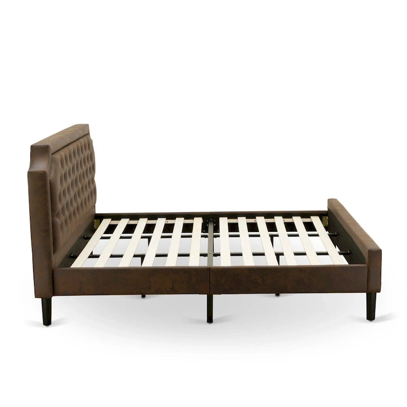 2-Piece King Bedroom set with Bed and Wire Brushed Black End Table - Dark Brown Pu leather and Black Legs (Bed Size Option)