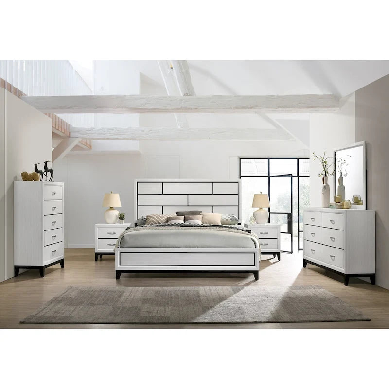 Roundhill Furniture Stout White Panel Deluxe 6-piece Bedroom Set