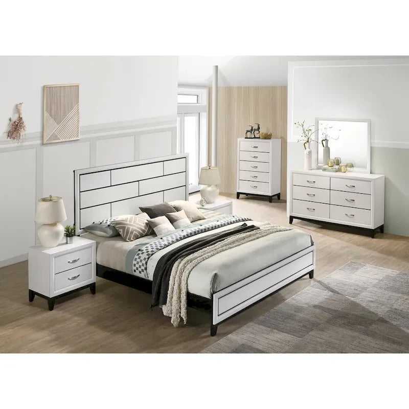 Roundhill Furniture Stout White Panel Deluxe 6-piece Bedroom Set