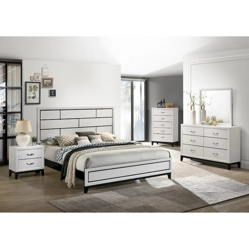 Roundhill Furniture Stout White Panel Deluxe 6-piece Bedroom Set