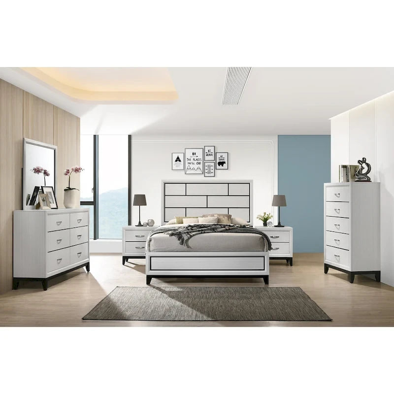 Roundhill Furniture Stout White Panel Deluxe 6-piece Bedroom Set