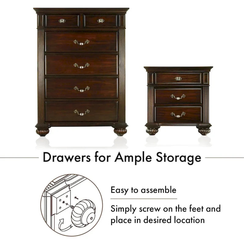 Vame Traditional Walnut Solid Wood 3-Piece Poster Bedroom Set by Furniture of America
