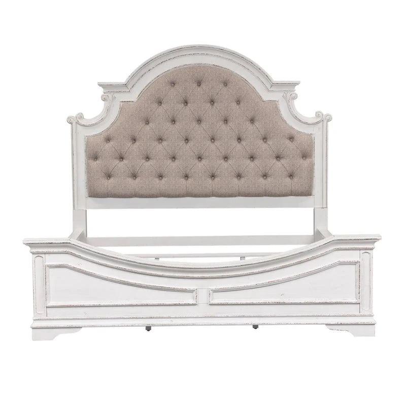 Magnolia Manor Upholstered Bed, Dresser and Mirror, and Nightstand Set
