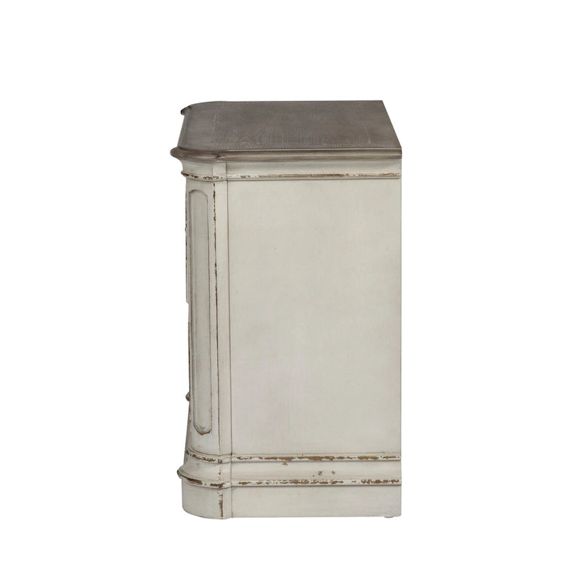 Magnolia Manor Upholstered Bed, Dresser and Mirror, and Nightstand Set