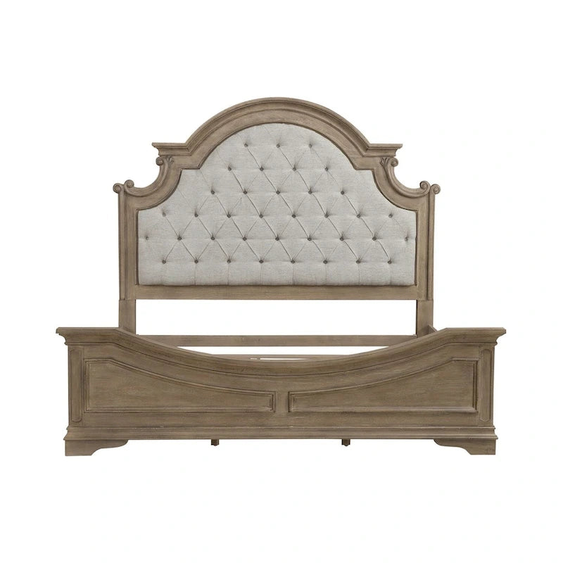 Magnolia Manor Upholstered Bed, Dresser and Mirror, and Nightstand Set