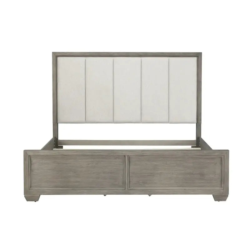 Roundhill Furniture Ennesley Gray Wood Bedroom Set with Upholstered Panel Bed, Dresser, Mirror, 2 Nightstand, and Chest