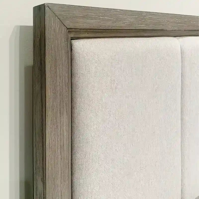 Roundhill Furniture Ennesley Gray Wood Bedroom Set with Upholstered Panel Bed, Dresser, Mirror, 2 Nightstand, and Chest