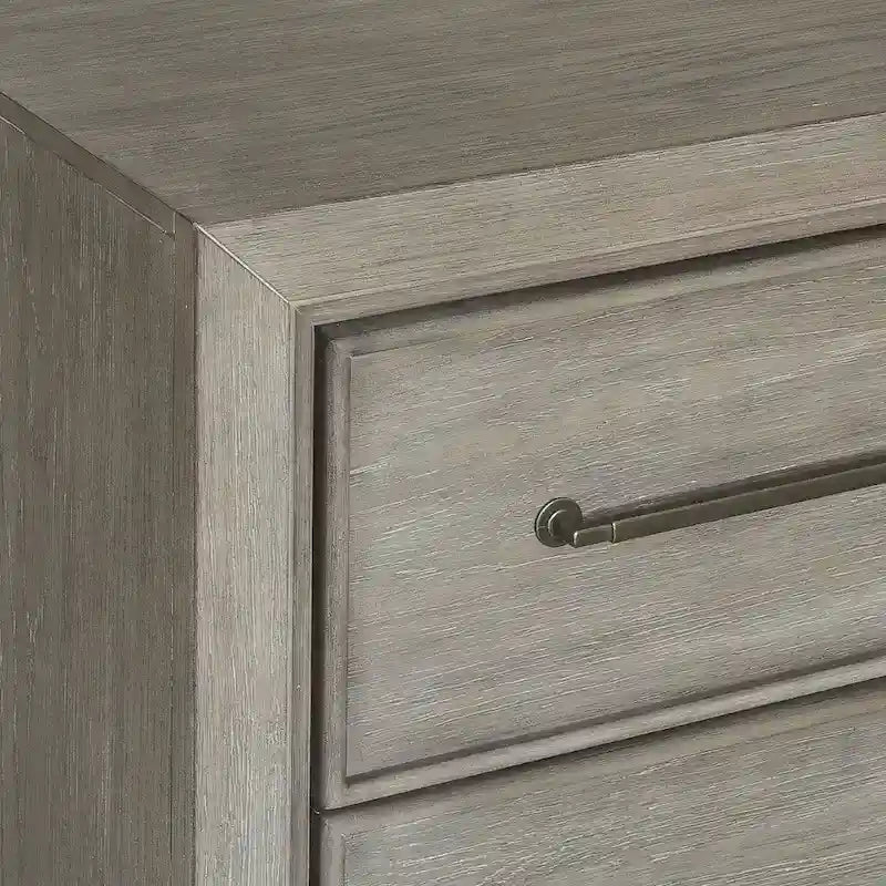 Roundhill Furniture Ennesley Gray Wood Bedroom Set with Upholstered Panel Bed, Dresser, Mirror, 2 Nightstand, and Chest