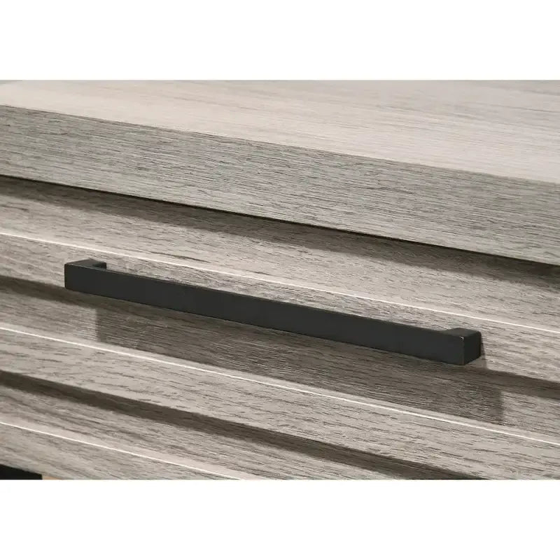 Roundhill Furniture Alvear Upholstered Wood Panel Bed, Dresser, Mirror, and 2 Nightstands, Weathered Gray
