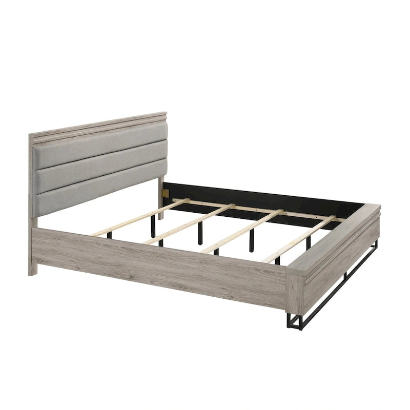 Roundhill Furniture Alvear Wallbed Bed with White LED Lights, Dresser, Mirror, and 2 Nightstands, Weathered Gray