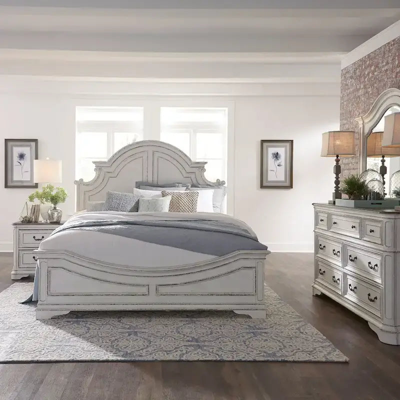 Magnolia Manor Panel Bed, Dresser and Mirror, and Nightstand Set