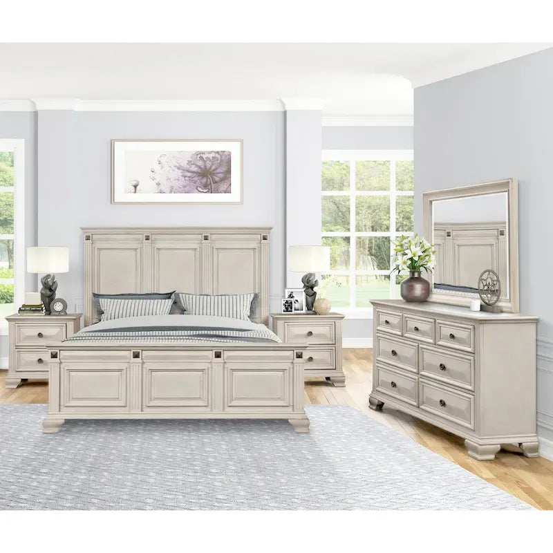 Roundhill Furniture Renova Distressed Parchment Wood 5-piece Bedroom Set