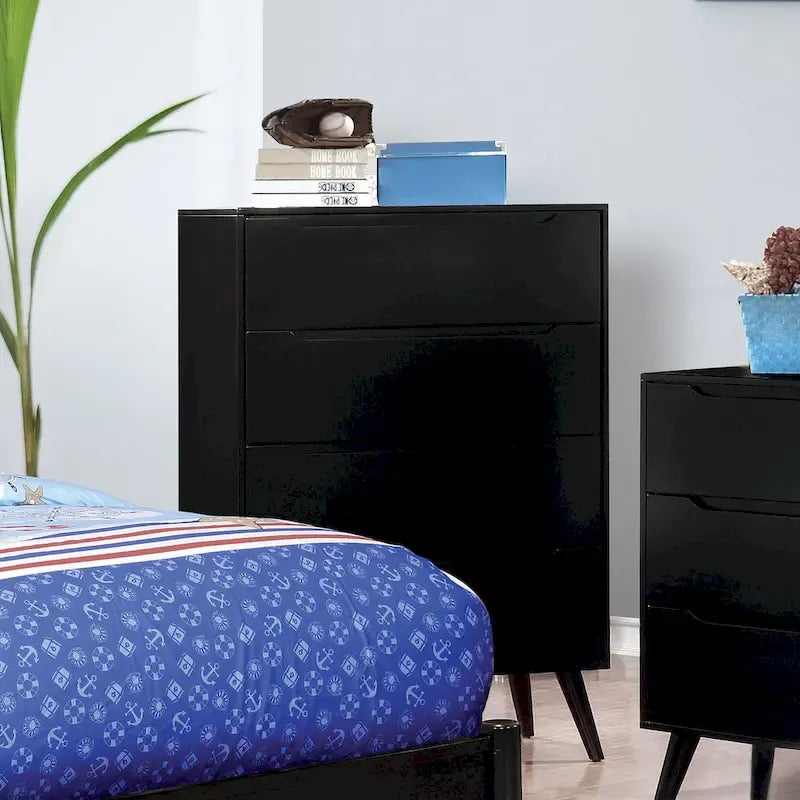 Fopp Mid-Century Modern Black Wood 3-Piece Platform Bedroom Set by Furniture of America