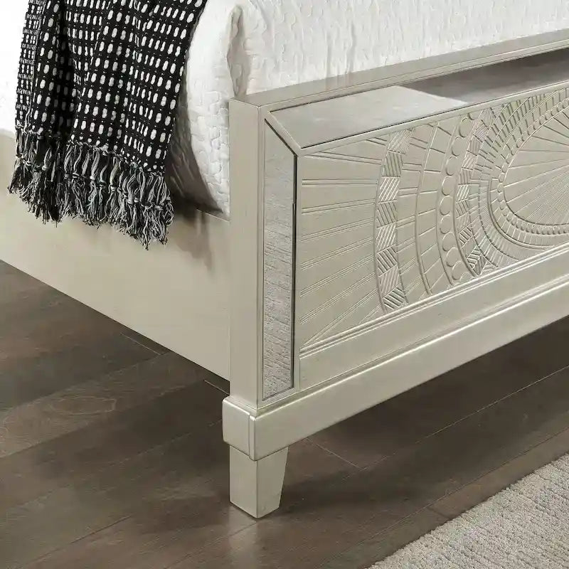 Luela Glam Champagne Wood 3-piece Panel Bed and Nightstands Set with USB Port by Furniture of America